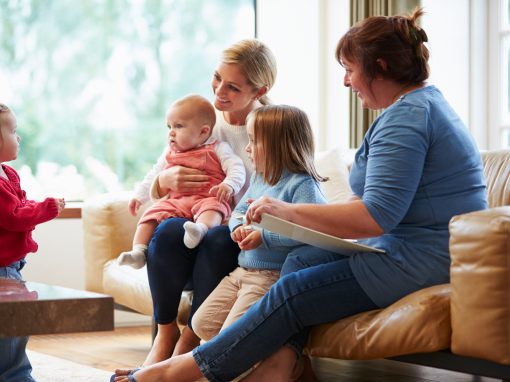 2 adults sitting on couch with 3 children